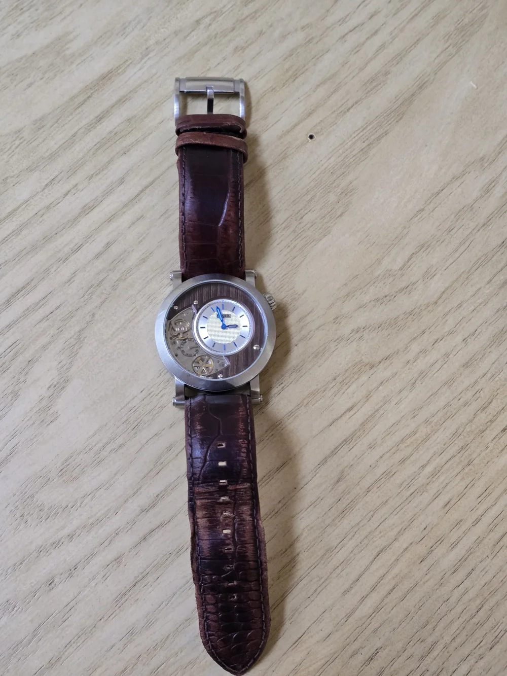 Fossil Men's Brown Leather Automatic Watch with Silver Case